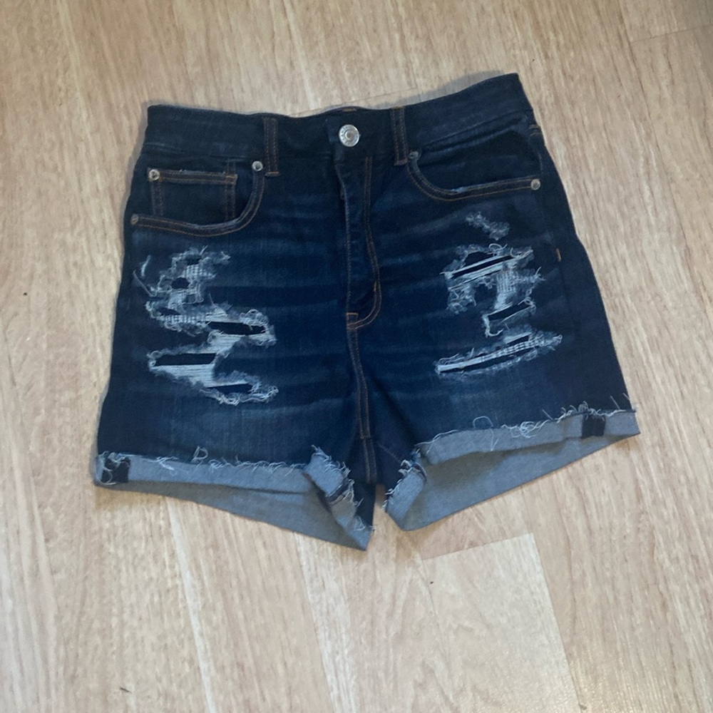 American Eagle Outfitters Dark Blue Distressed Denim Shorts